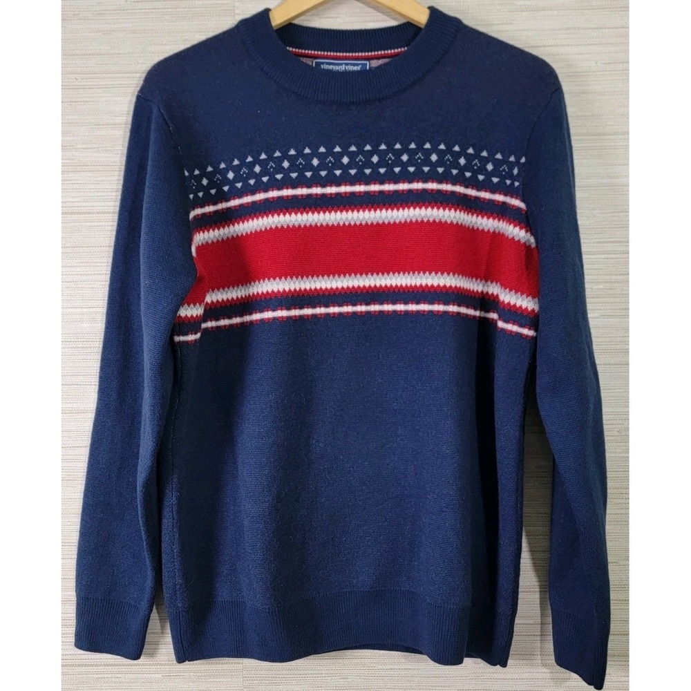 Vineyard Vines Men's Merino Wool Sweater Medium Blue Red Crewneck